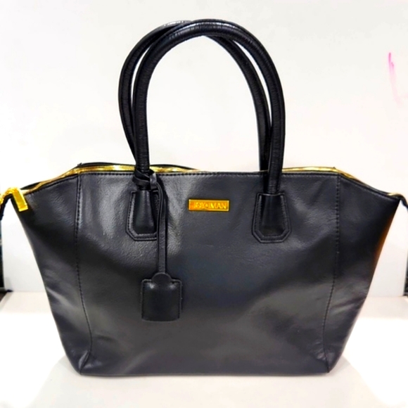 NEW!! Joy & Iman Black Split Leather w/ Gold Accents Large Tote Shoulder Bag - Picture 10 of 13